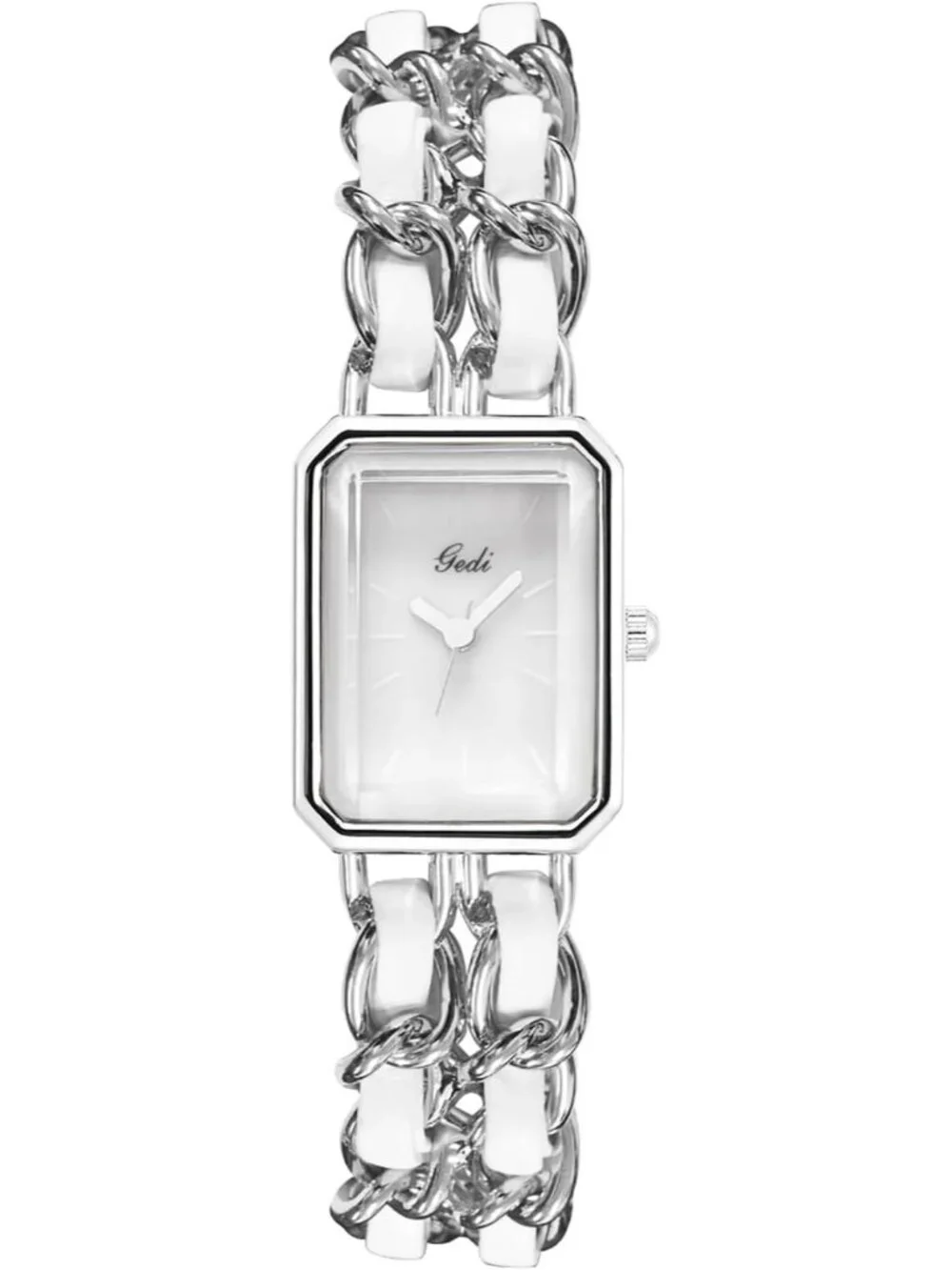 Women's Silver White Square Adjustable Chain Braid Band Quartz Retro Wrist Watch